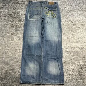 Vintage Attitude Jeans 34x32 Blue Embroidered‎ Baggy Wide Leg Skater Grunge Y2K